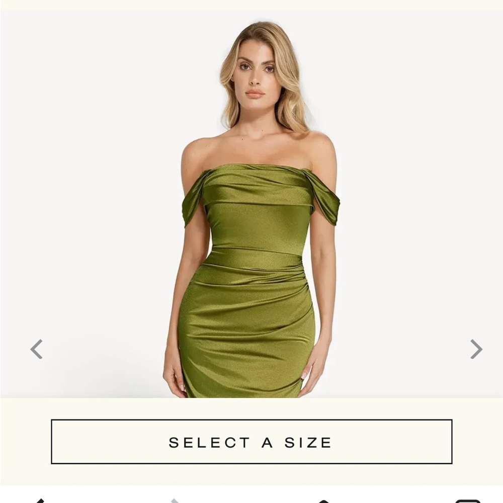 Strapless Olive Green Ruched Satin Dress